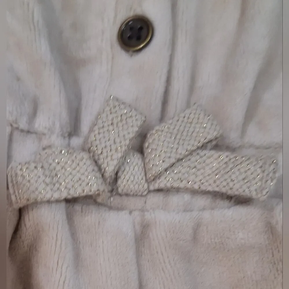 Gymboree Oatmeal Velour Cute Jumpsuit With Glittery Tie Bow Sz 0-3 M #1905